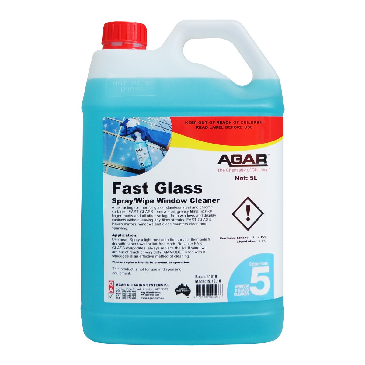 Agar Fast Glass 5L - Spray/Wipe Window Cleaner
