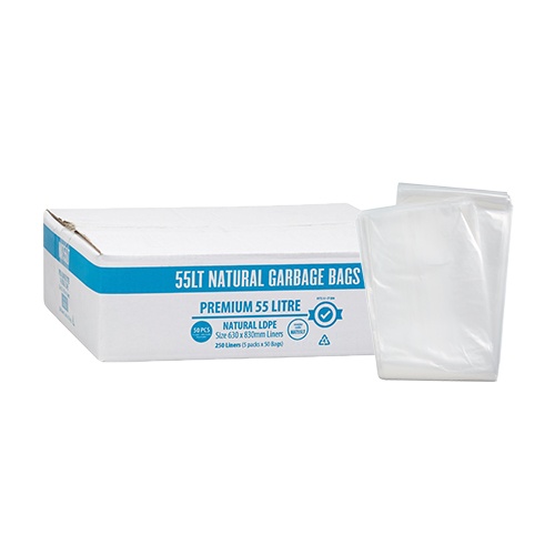 Austar 55L Premium Heavy Duty Bin Liners Star Seal Clear