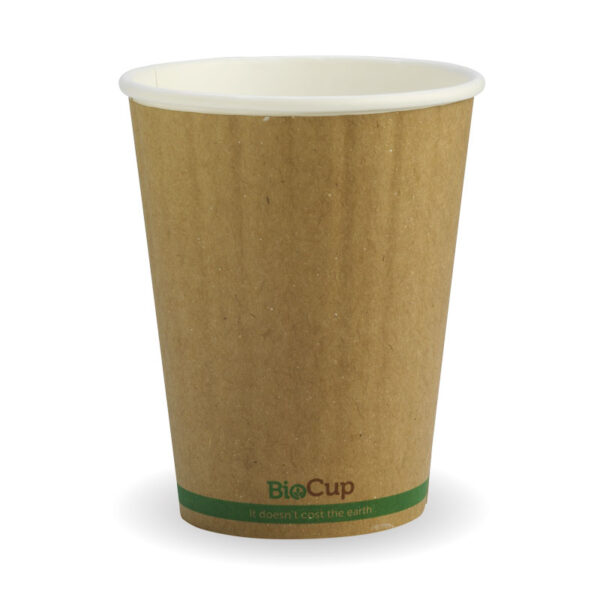 BioPak 390ml / 12oz (90mm) Kraft Green Stripe Double Wall BioCup