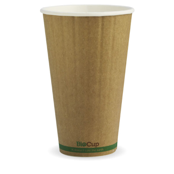 BioPak 460ml / 16oz (90mm) Kraft Green Stripe Double Wall BioCup