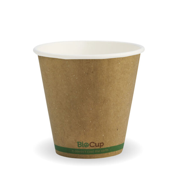 BioPak 295ml / 8oz (90mm) Kraft Green Stripe Double Wall BioCup