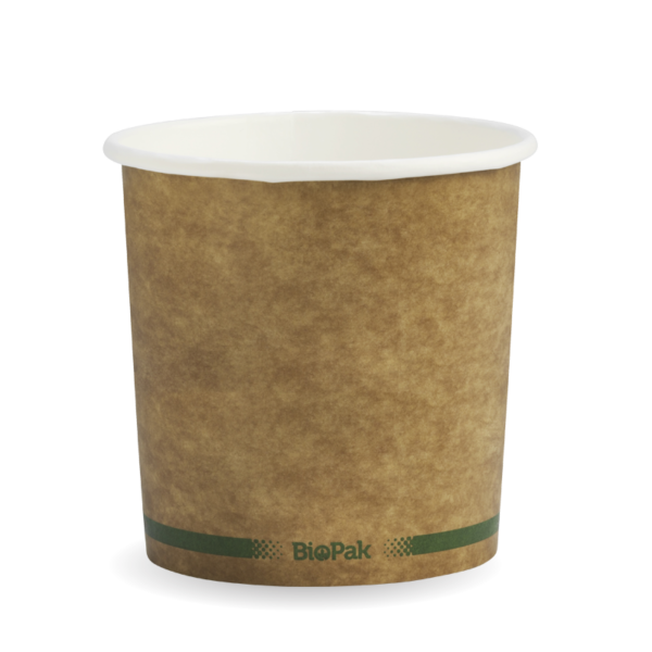 BioPak 740ml / 24oz Paper BioBowl - Printed Kraft-Look Green Stripe