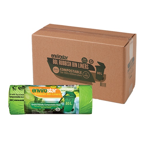 Envirostar 80L Compostable Bin Liner Rolls Green