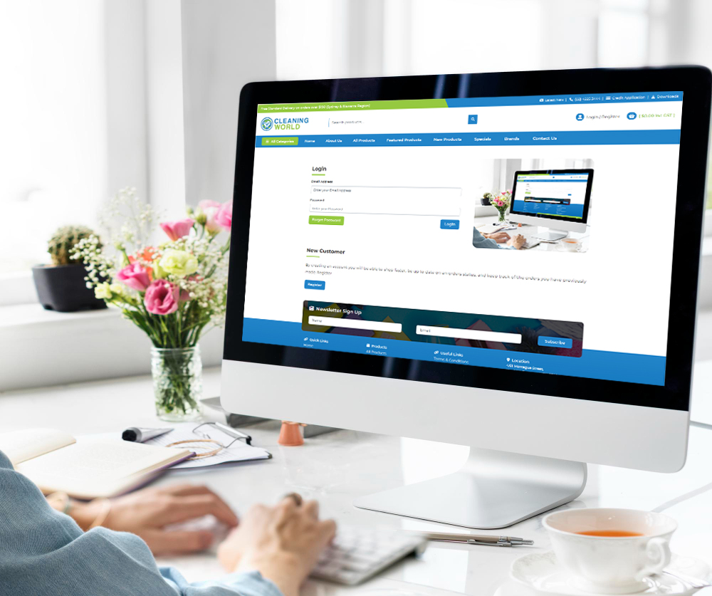 Computer displaying the Cleaning World online store